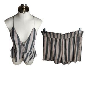 Volcom Womens Size Medium Coco Shorts Strappy‎ Cami Set Striped Blue White